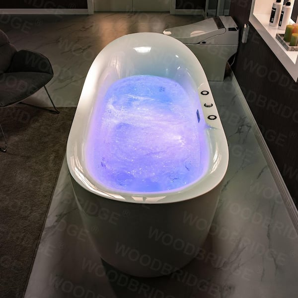 71 in. x 35 in. Acrylic Freestanding Double Slipper Whirlpool and Air Bathtub with Drain and Overflow Included in White