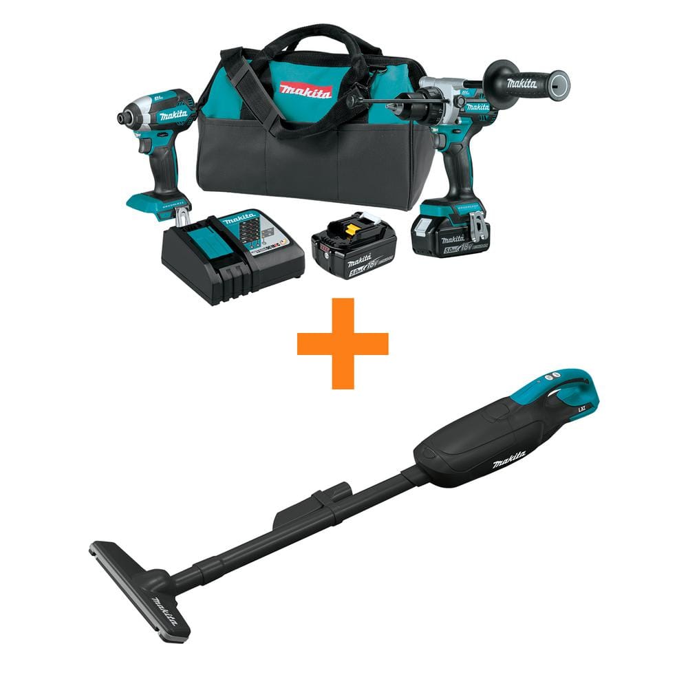 18V LXT Lithium-Ion Brushless Cordless 2-Piece Combo Kit 5.0Ah and 18V LXT Lithium-ion Cordless Handheld Vacuum -  Makita, XT291T-XLC01ZB