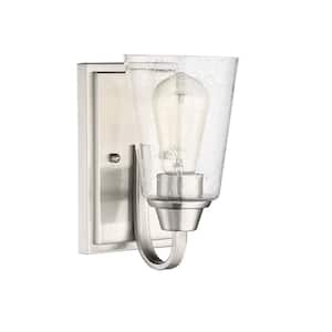 Grace 5.13 in. 1-Light Brushed Polished Nickel Finish Wall Sconce with Clear Seeded Glass