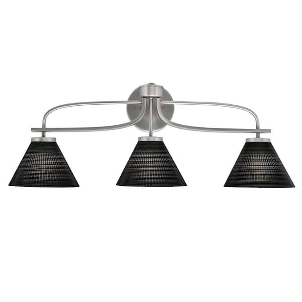 Unbranded Olympia 28.75 in. 3-Light Graphite Vanity Light Black Matrix Glass Shade