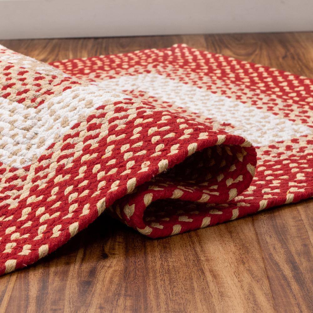 Handmade Red and Cream Cotton Braided Area Rug, 7' x 9'