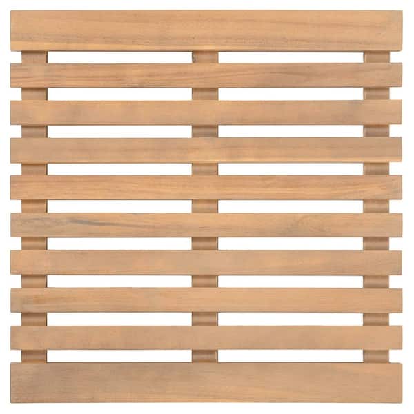 Paige 21 in. W x 21 in. L Brown Modern Classic Acacia Wood Slat Light Teak Square Indoor/Outdoor Shower Mat