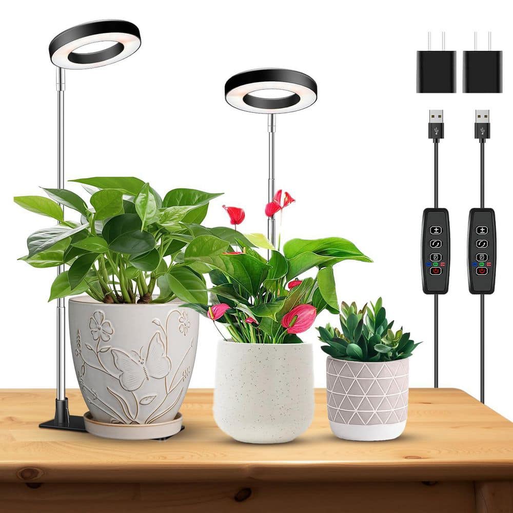 Black Full Spectrum Grow Light, 48 LED Halo Plant Light w/ Timer