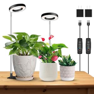 Black Full Spectrum Grow Light, 48 LED Halo Plant Light w/ Timer and Height Adjustable Pole for Indoor Plants, (2-Pack)