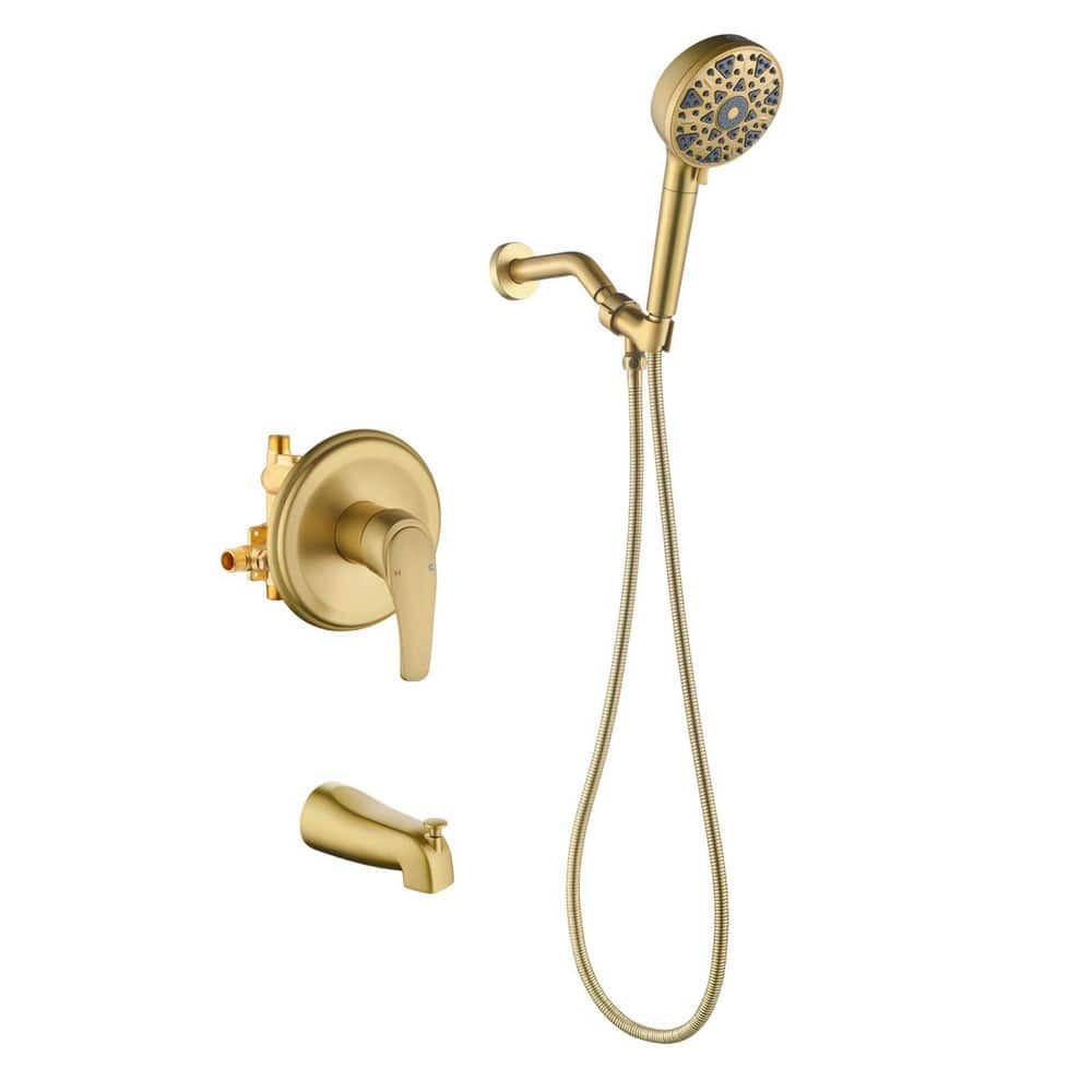 Rain Single Handle 7-Spray Tub Shower Faucet Handheld Combo with Valve 1.8 GPM Adjustable Shower Head in Gold price history on PriceWatchPro