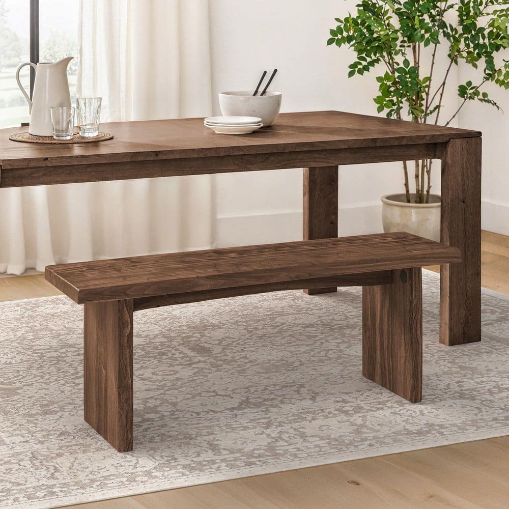 47 in. L Dark Brown Elm Wood Dining Bench Rustic Outdoor Entryway Bench for Kitchen, Living Room, Hallway, Bedroom