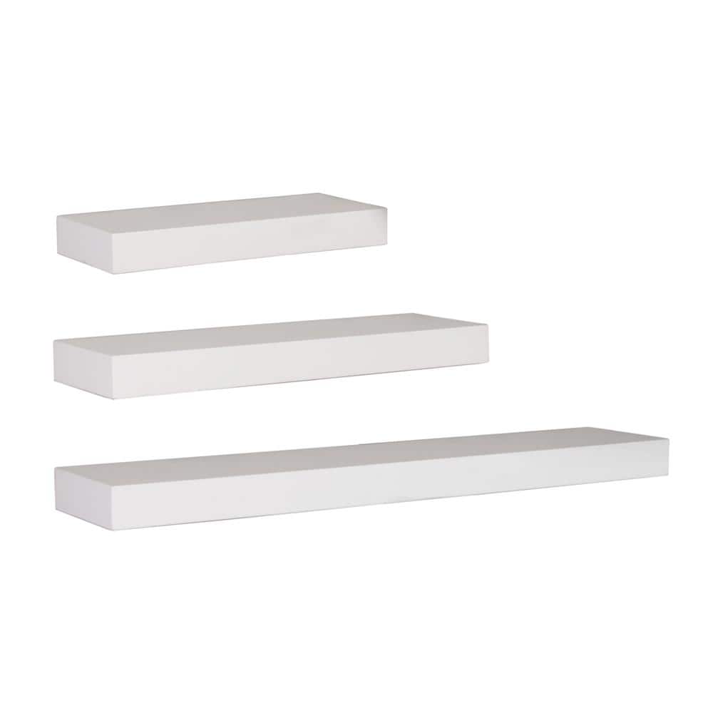 Contemporary Minimalist White Floating Wall Shelf Set