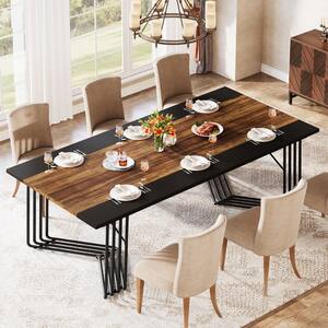 Halseey Farmhouse Brown Wood 78.74 in Sled Dining Table Seats 8 to 10, Large Rectangle Dinner Kitchen Table