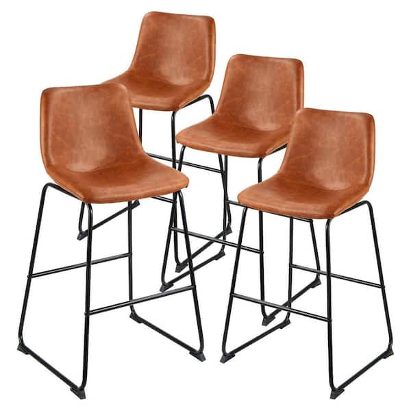 Bar Stool Set of 4, 26 in. Counter Height Stools, Modern PU Leather Counter Barstool with Backrest, Metal Legs, Brown