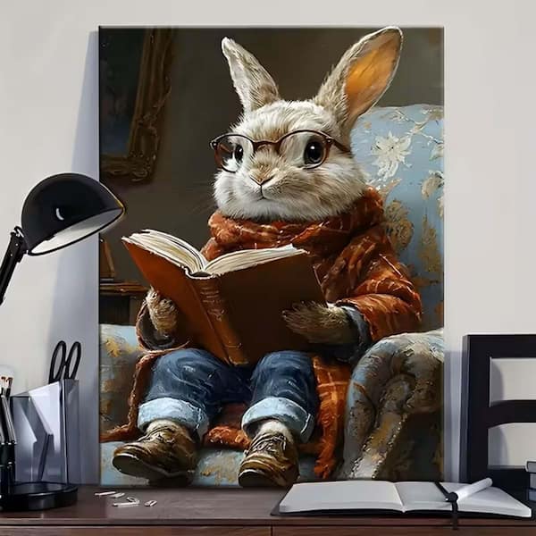 Whimsical Anthropomorphic Rabbit in Glasses and Plaid Scarf