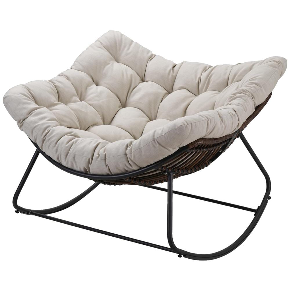 Sudzendf Black Metal Oversized Outdoor Rocking Chair Papasan Chair with ...