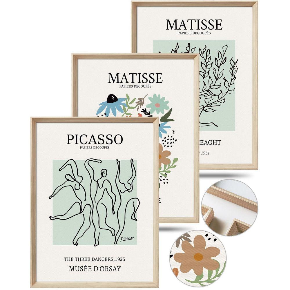 3 pieces Framed Matisse Picasso Green Poster 16 in. x 12 in