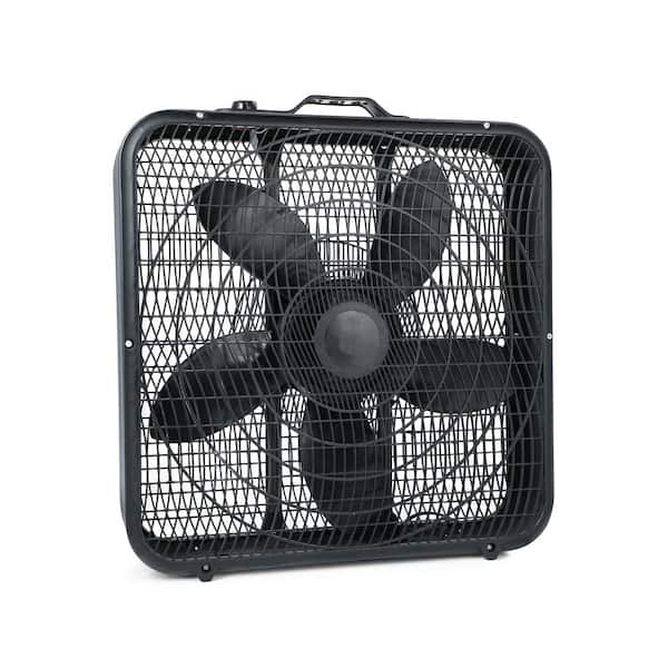 Tidoin 20 in. 3 Fan Speeds Desk Fan Box Fan in Black with with Convenient Carry Handle and Safety Net