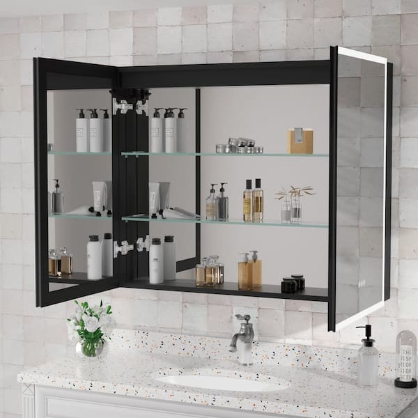 Flora 40 in. W x 32 in. H Medium Rectangular Aluminum LED Dimmable Medicine Cabinet with Mirror