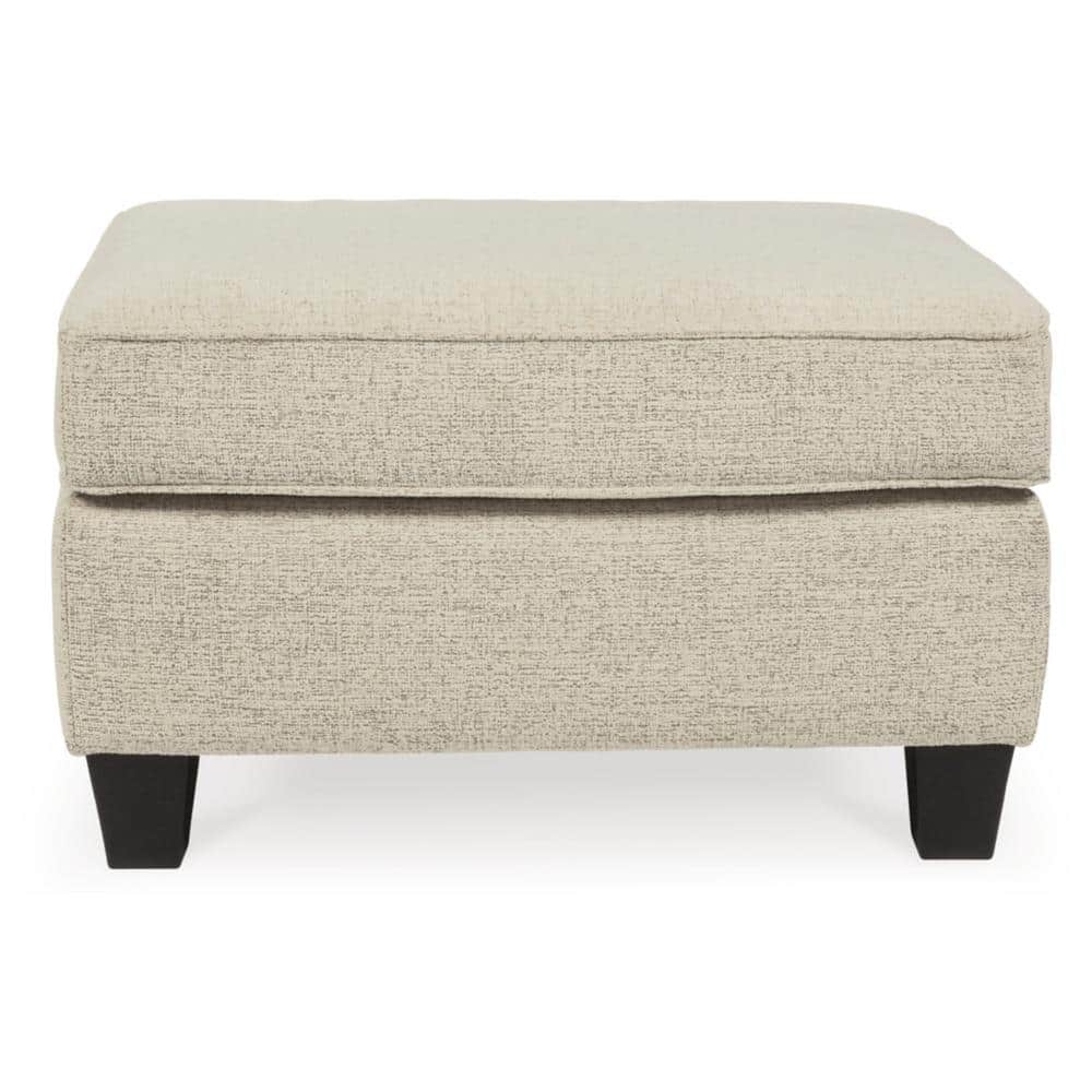 Beige Chenille Contemporary Ottoman with Dark Wood Legs