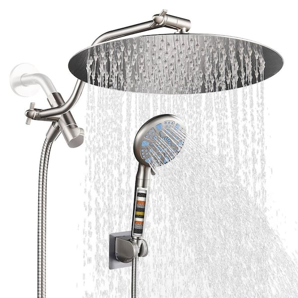 Def Showers Heemli Rainfull 2-in-1 9-Spray Patterns with 2.5 GPM 12 in. Wall Mount ...