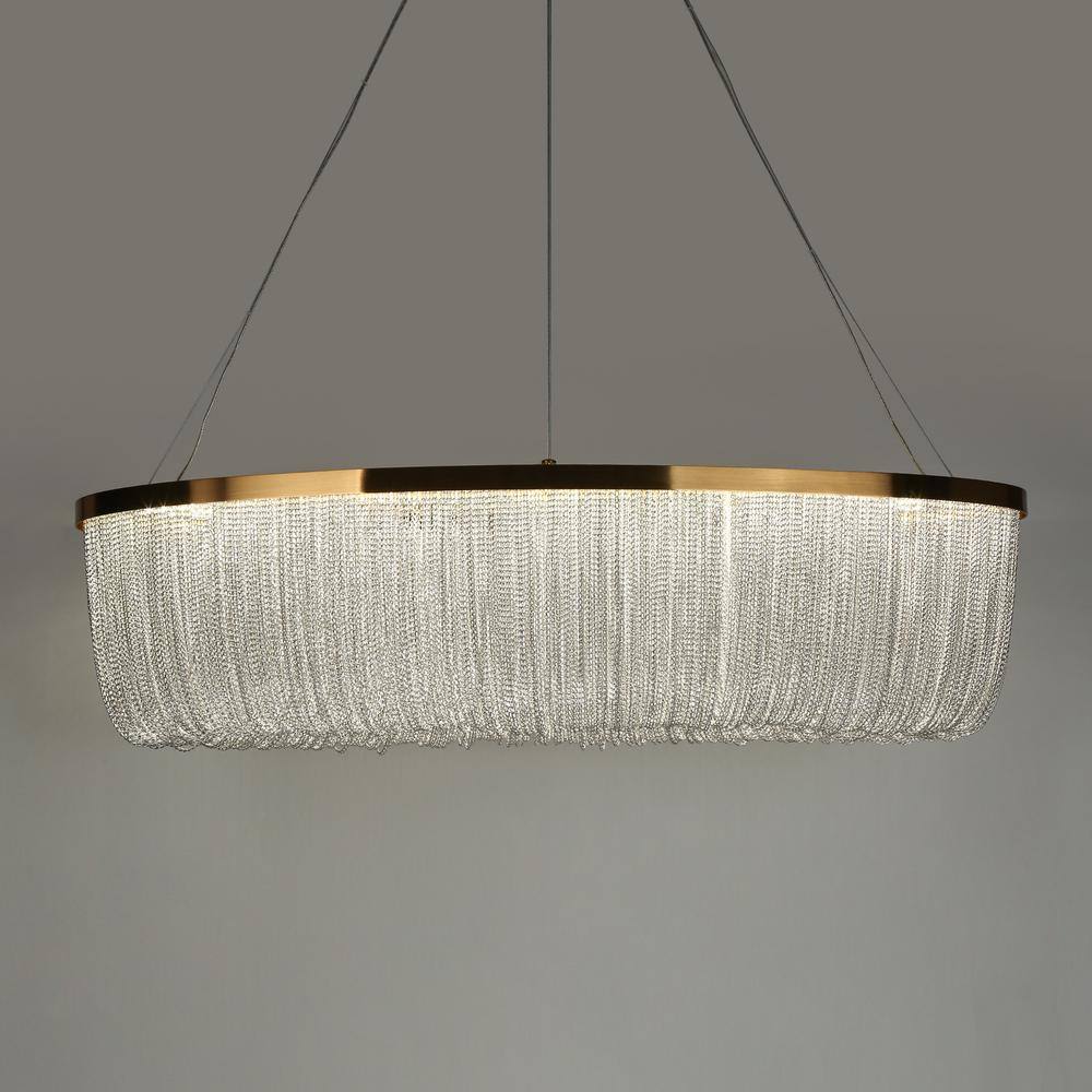 Brass Oval LED Chandelier with Metal Tassel Accents