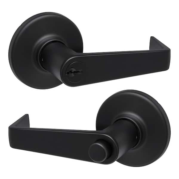 Kwikset Kingston Matte Black Round Keyed Entry Reversible Door Handle Featuring SmartKey Security