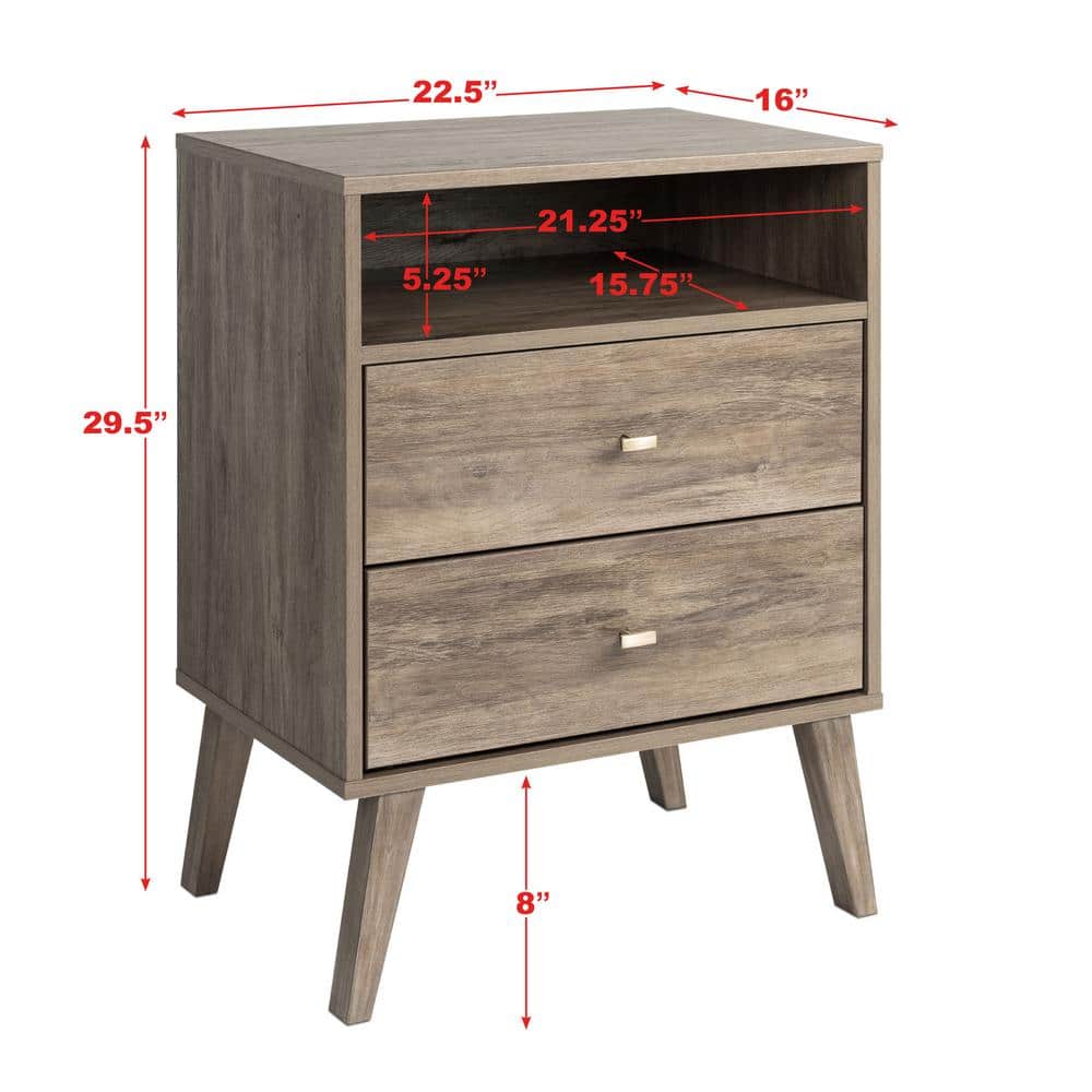 Drifted Gray Tall 2-Drawer Nightstand with Open Shelf