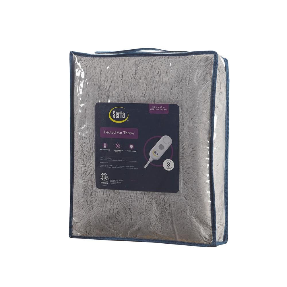 Leena Gray Faux Fur Electric Heated Throw Blanket 50x60 inches