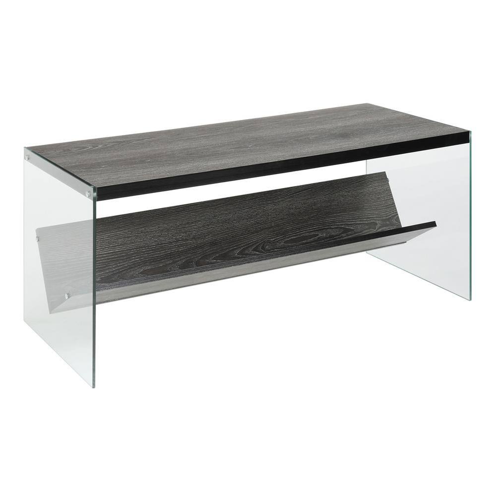 Weathered Gray and Glass Modern Coffee Table with Shelf