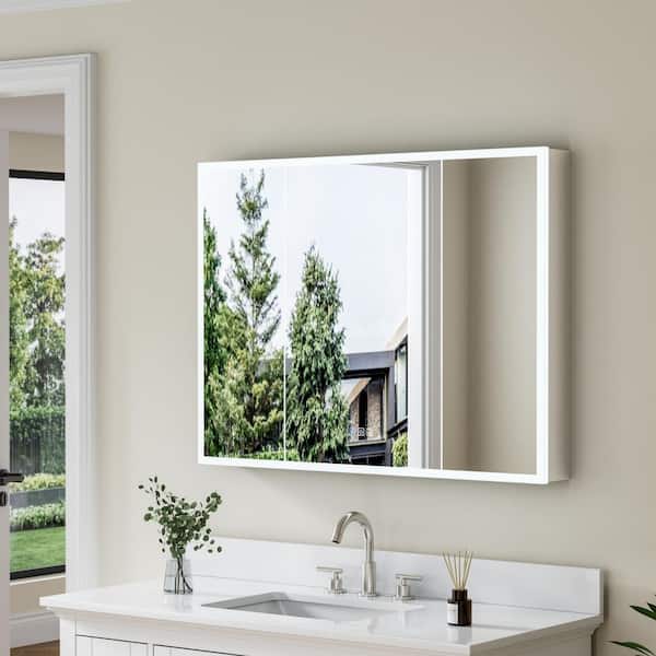 40 in. W x 30 in. H Rectangular Aluminum Recessed/Surface Mount Anti-fog LED Medicine Cabinet with Mirror, Soft Close