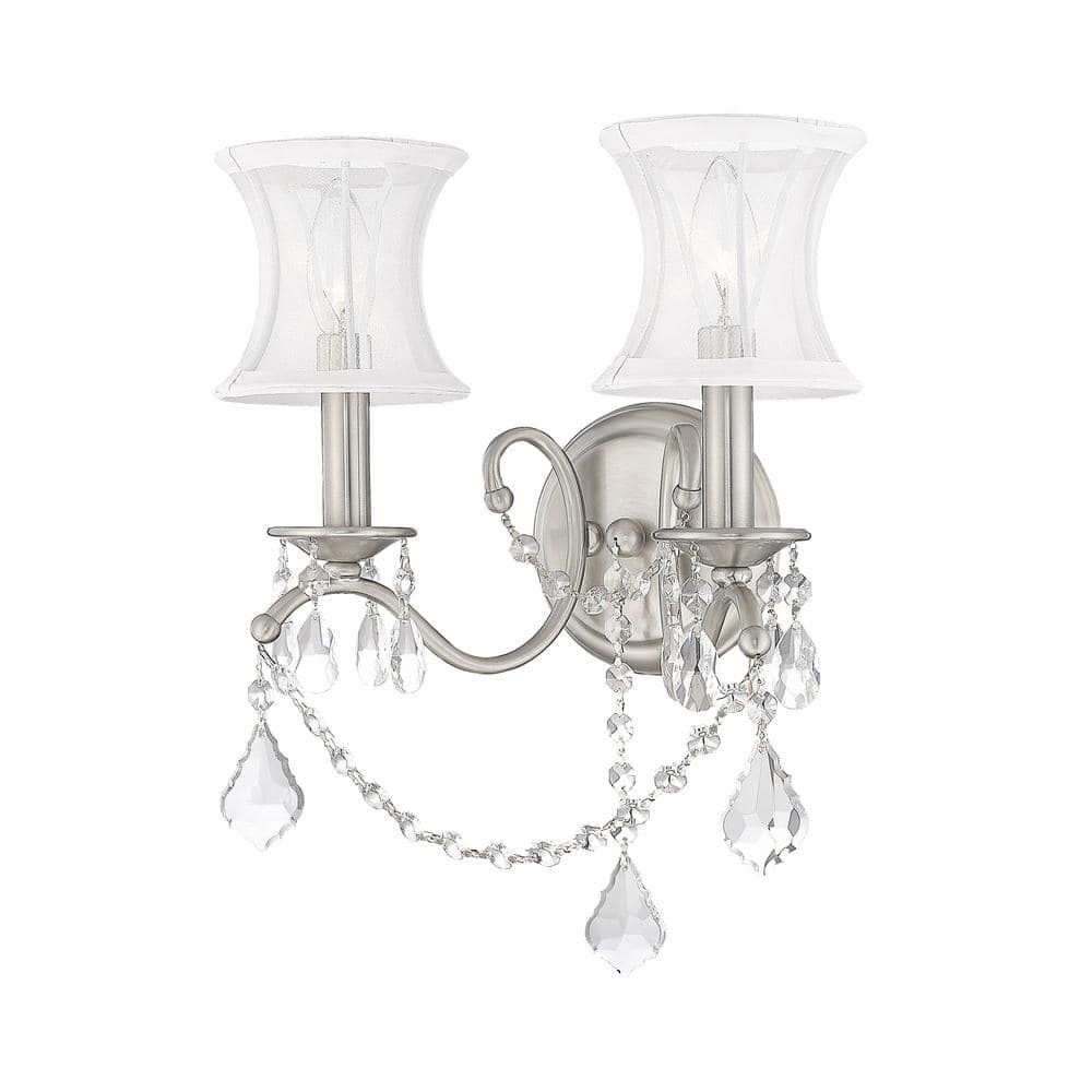 Brushed Nickel 2-Light Sconce with Off-White Silk Shade