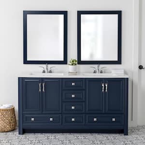 Candlesby 61 in. Double Sink Blue Bath Vanity with White Cultured Marble Top (Assembled)