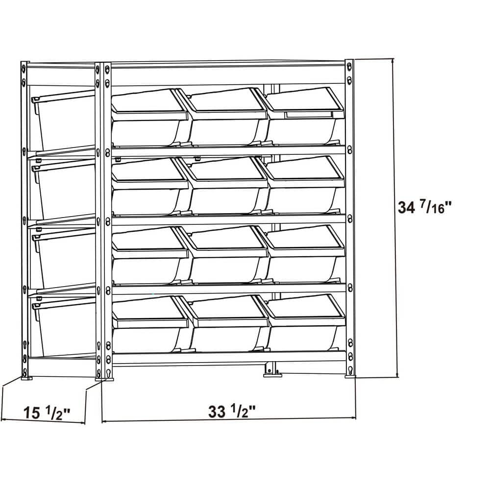 Gray 4-Tier Metal Organizer Shelving Rack with 12 Bins