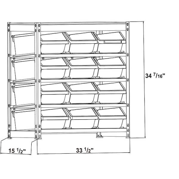 Gray 4-Tier Botless Bin Storage System Garage Storage Rack (24 Plastic Bins  in 4 Tier)