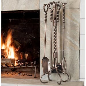 5-Piece Antique Copper Fireplace Tool Set