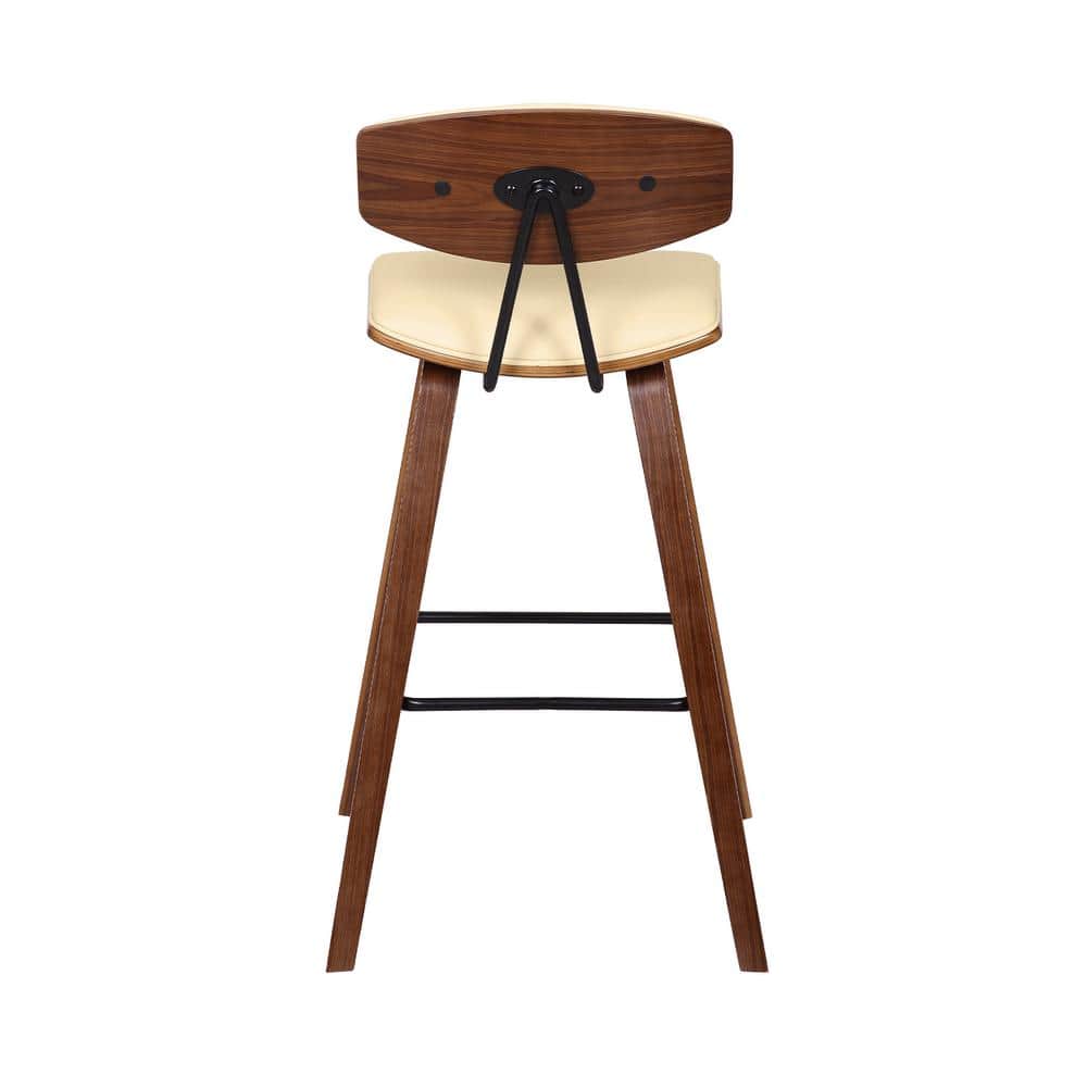 Contemporary Cream Faux Leather & Walnut Wood Bar Stool