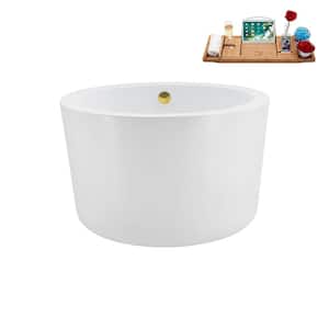 41 in. Acrylic Flatbottom Non-Whirlpool Bathtub in Glossy White with Polished Gold Drain and Tray