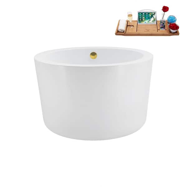 Streamline 41 in. Acrylic Flatbottom Non-Whirlpool Bathtub in Glossy White with Polished Gold Drain and Tray