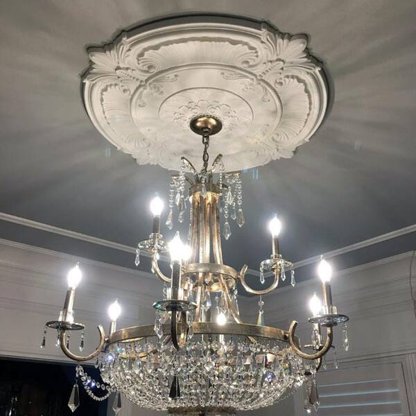 Ekena Millwork 27 In X 1 8 Flower Urethane Ceiling Medallion Fits Canopies Up To 3 7 Hand Painted Black Pearl Cm27flbps The Home Depot Ekena Millwork 27 In X 1 8, Ceiling Medallion To Chandelier Ratio