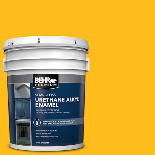 BEHR PREMIUM 5 gal. #P290-7 Laser Lemon Urethane Alkyd Semi-Gloss Enamel Interior/Exterior Paint