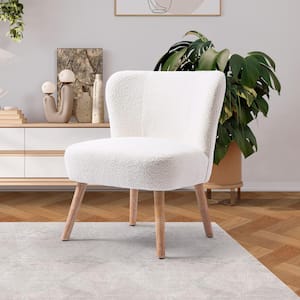 Stain Resistant Boucle Upholstered Armless Living Room Accent Side Chair with Natural Wood Finish Tapered Legs in Cream