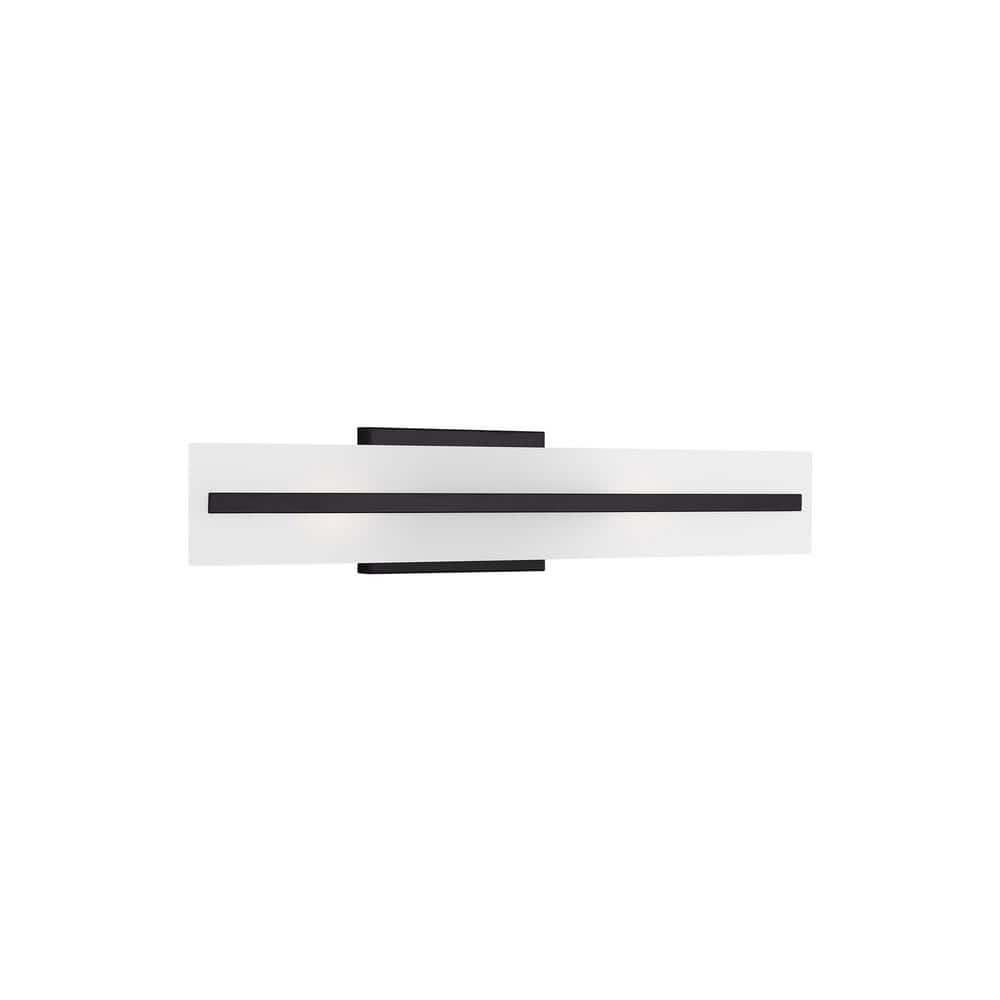 Midnight Black Steel 24" Bath Vanity Light with Satin Etched Glass Shades