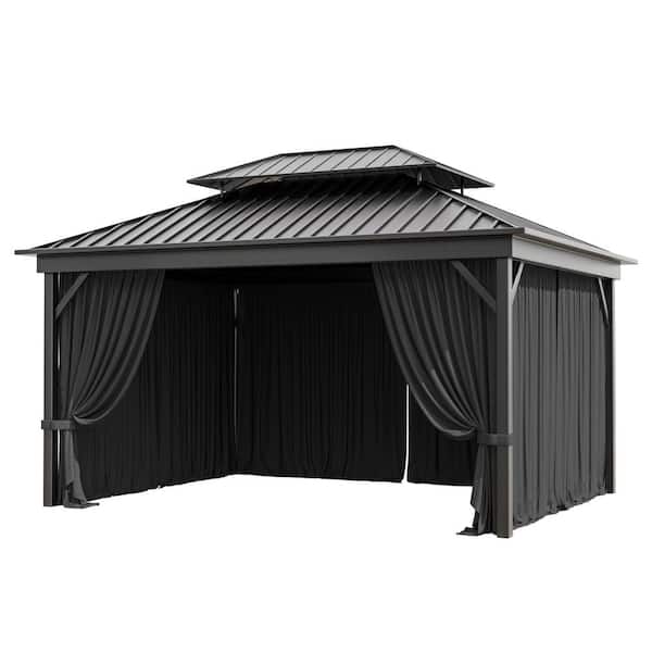 10 ft. x 13 ft. Universal Outdoor Privacy Curtains, Gazebo Replacement with Zipper Black (4-Side Curtain Only)