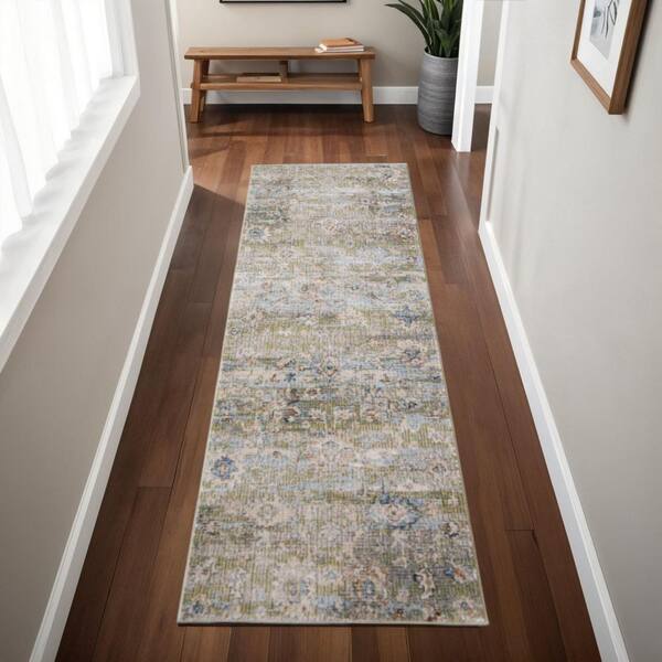 Blue 2 x 8 ft. Loomed Floral Runner Indoor Area Rug