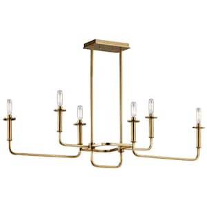 Alden 38.5 in. 6-Light Natural Brass Mid-Century Modern Candle Linear Chandelier for Dining Room