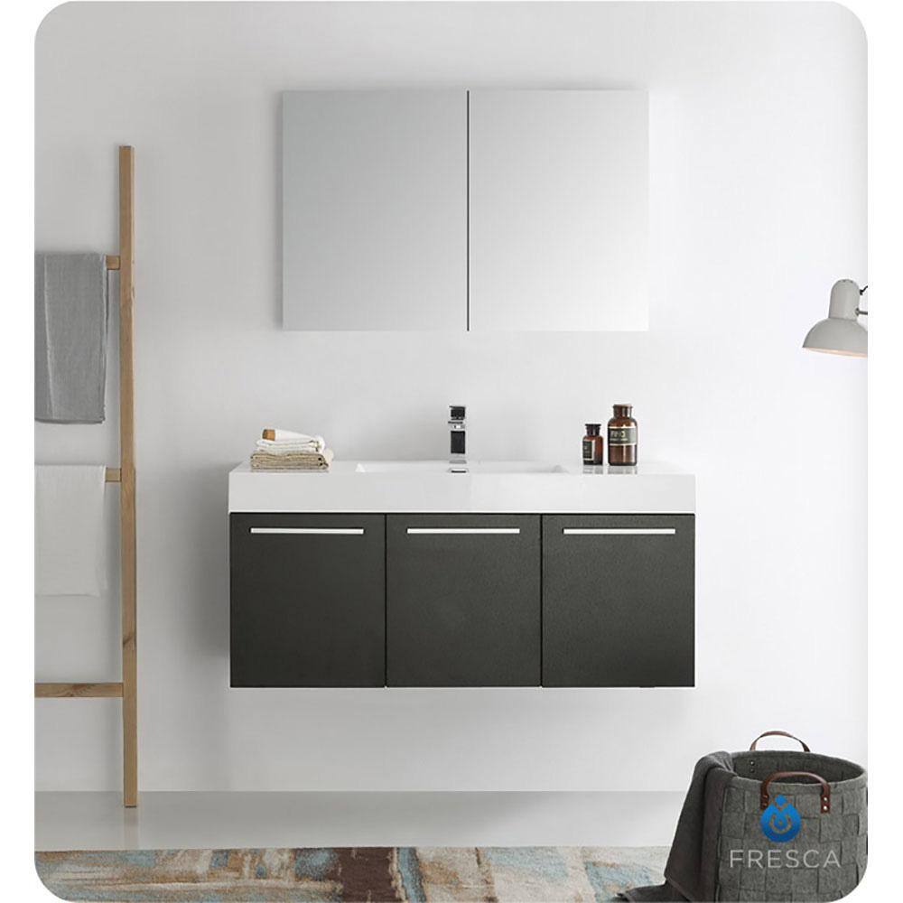 Vista 47" Black Wall-Mounted Vanity with Integrated Sink