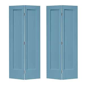 48 in. x 80 in. 1-Panel Shaker Dignity Blue Painted MDF Composite Bi-Fold Double Closet Door with Hardware Kit