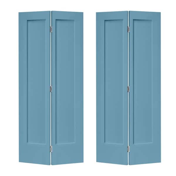 CALHOME 48 in. x 80 in. 1-Panel Shaker Dignity Blue Painted MDF Composite Bi-Fold Double Closet Door with Hardware Kit
