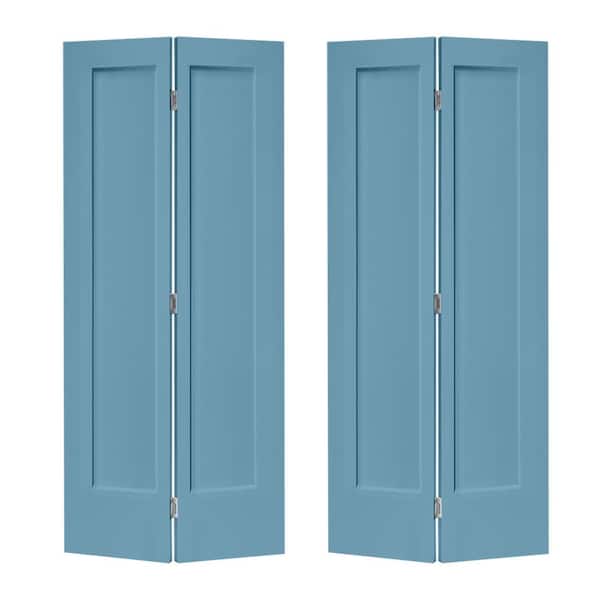 CALHOME 60 in. x 80 in. 1-Panel Shaker Dignity Blue Painted MDF Composite Bi-Fold Double Closet Door with Hardware Kit