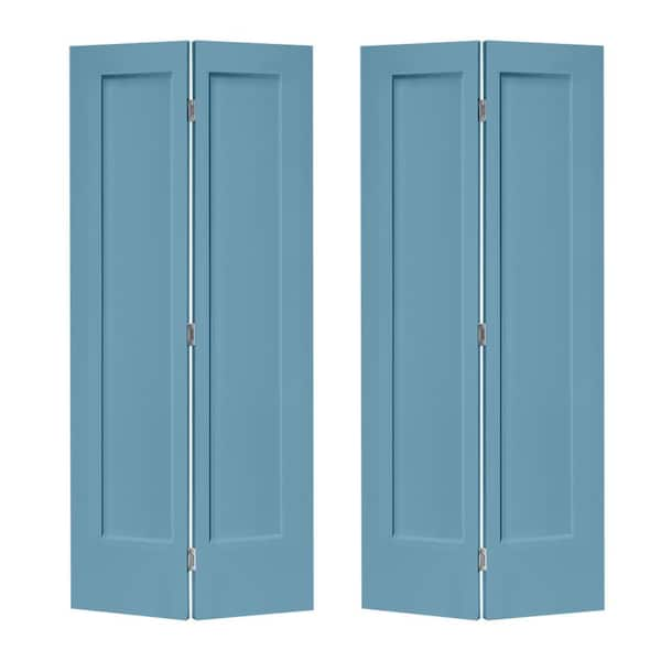 72 in. x 80 in. 1-Panel Shaker Dignity Blue Painted MDF Composite Bi-Fold Double Closet Door with Hardware Kit