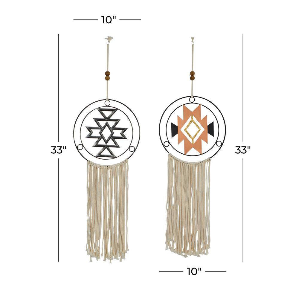 Multi-Colored Metal and Linen Macrame Wall Hanging Set