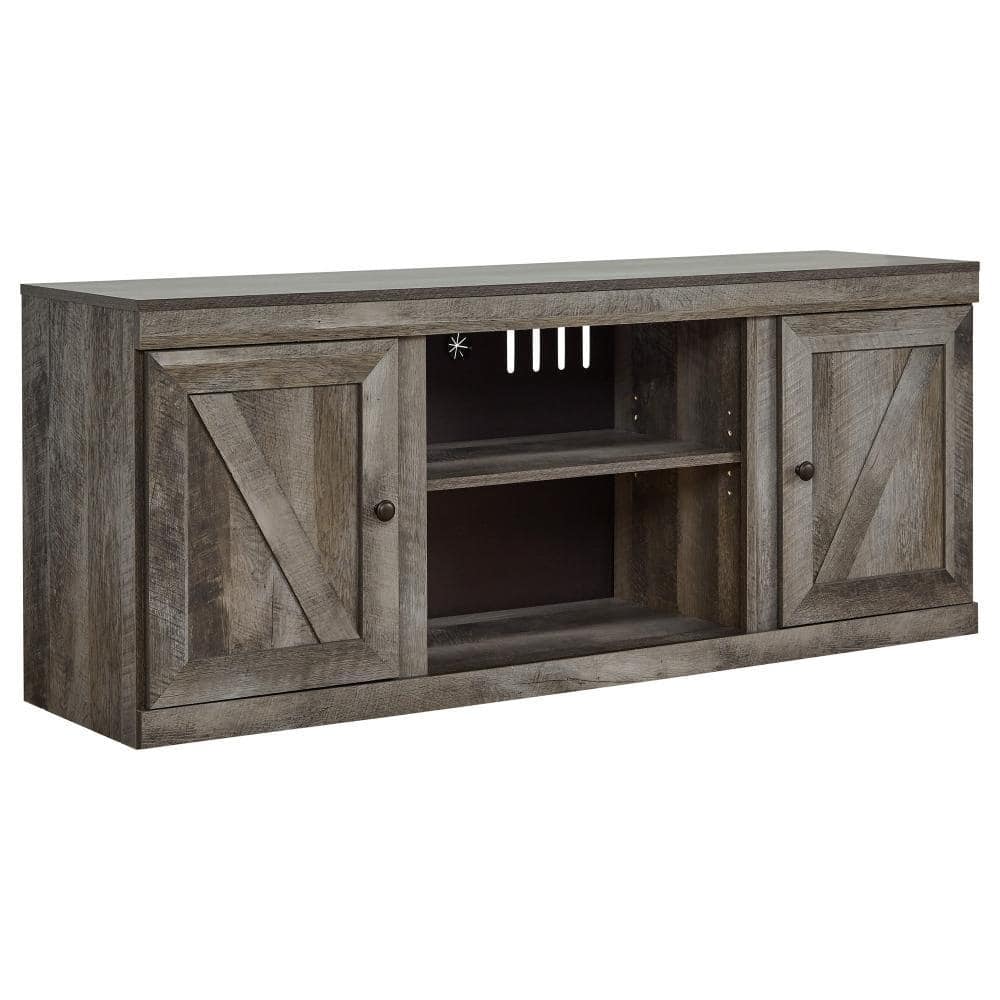 Benjara 60 in. Gray Wood TV Stand Fits TVs up to 65 Inch in. with 4 Shelves BM283359 The Home