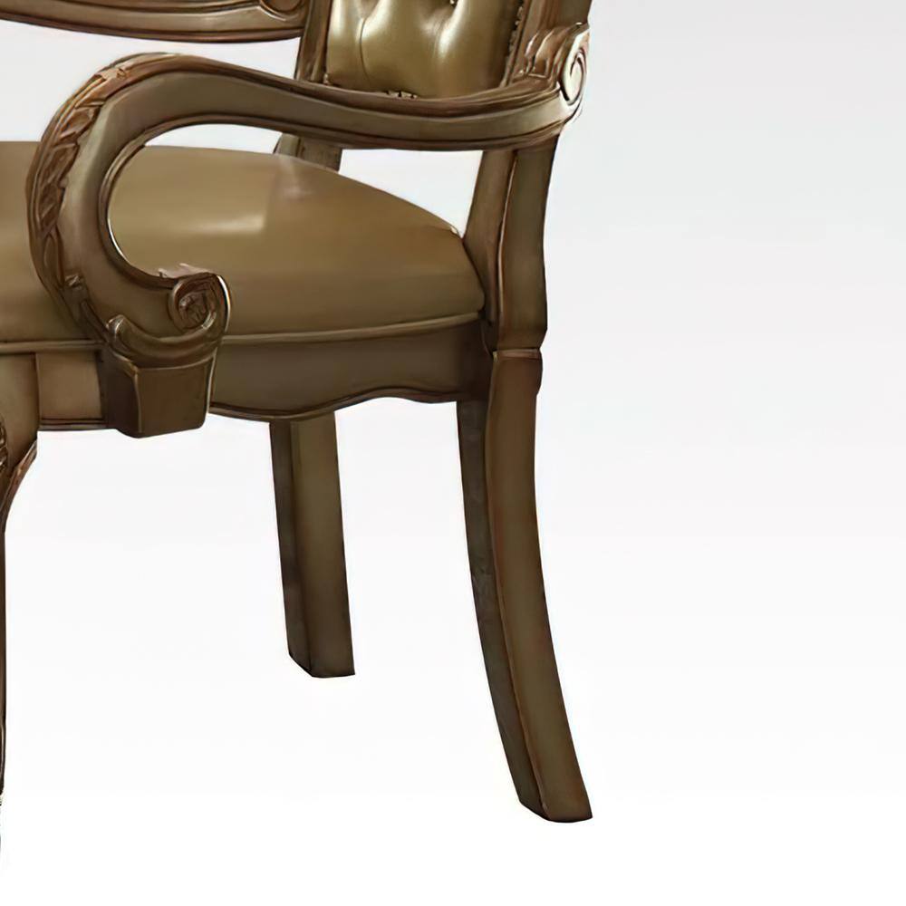 Bone Faux Leather Upholstered Armchair with Gold Patina Finish