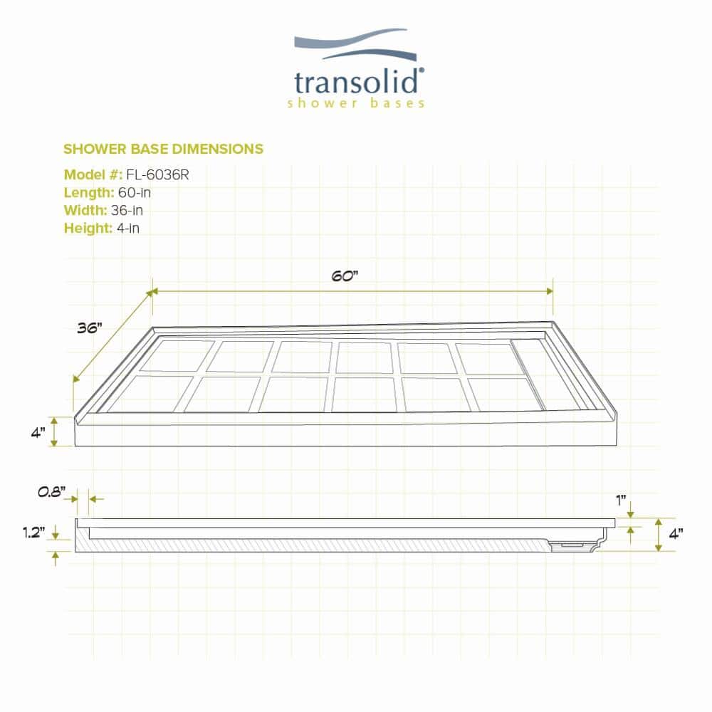 White 60'' x 36'' Rectangular Single Threshold Shower Base